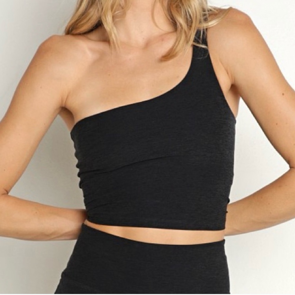 NWT Beyond Yoga One-Shoulder Crop Top Charcoal (not black)